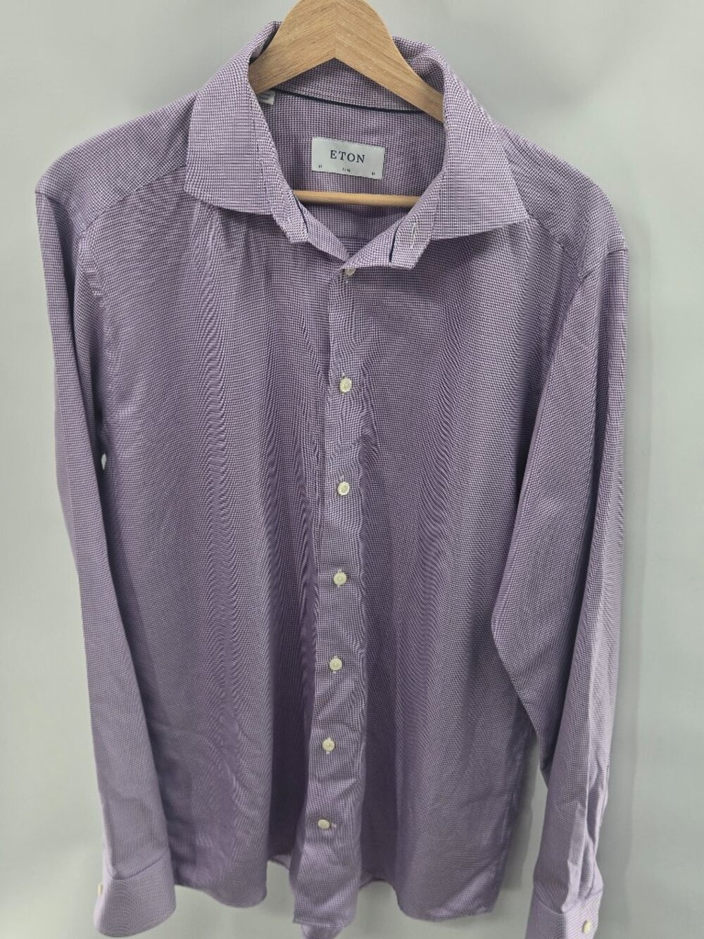 Eton Slim Fit Purple White Textured Twill Button Down Dress Shirt Size 41/16